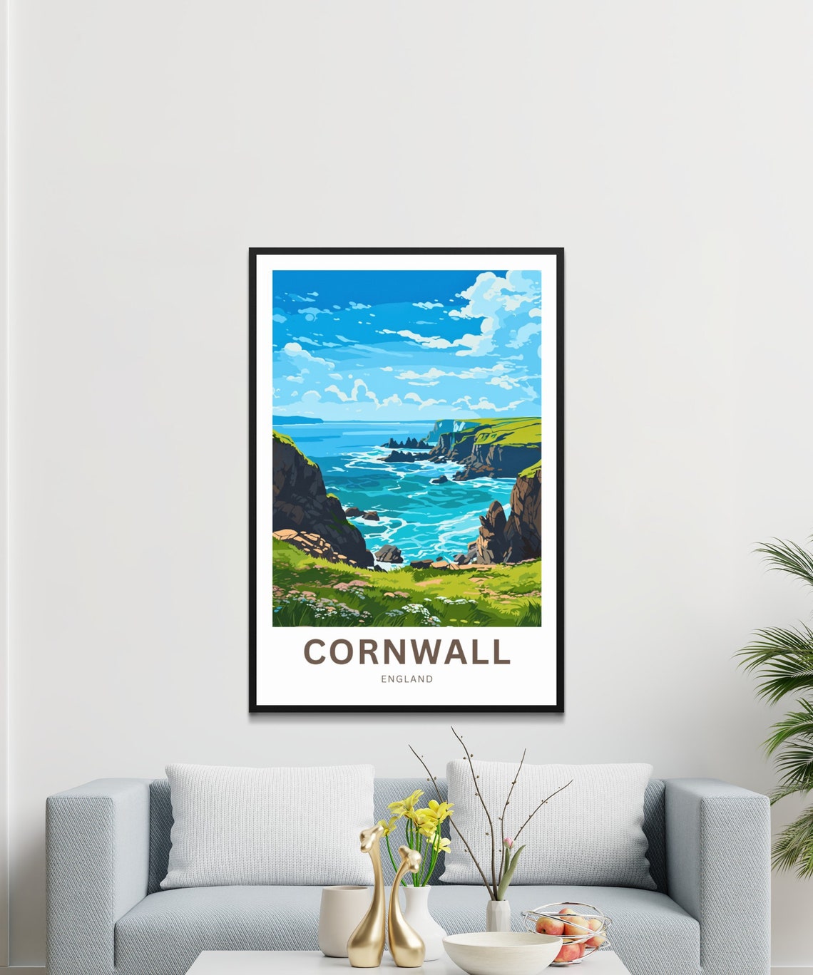 Cornwall England Rugged Sea Cliffs and Wildflower Meadows Poster - Image 3