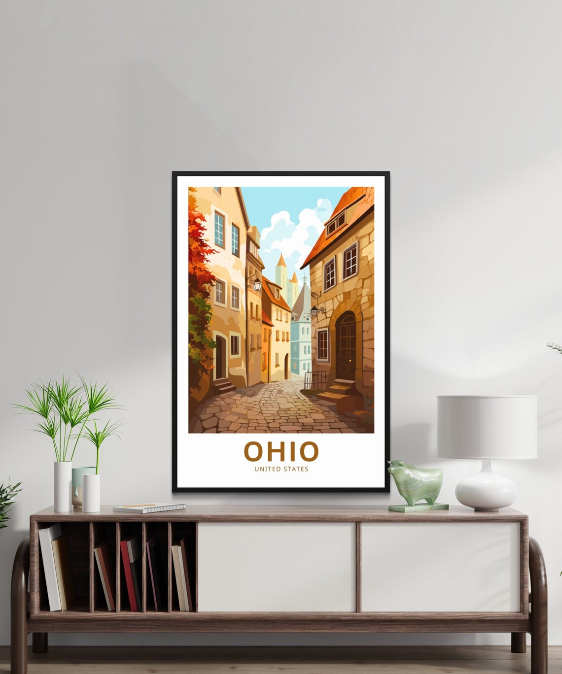 Ohio United States Historic Cobblestone Street Houses Travel Poster - Image 2