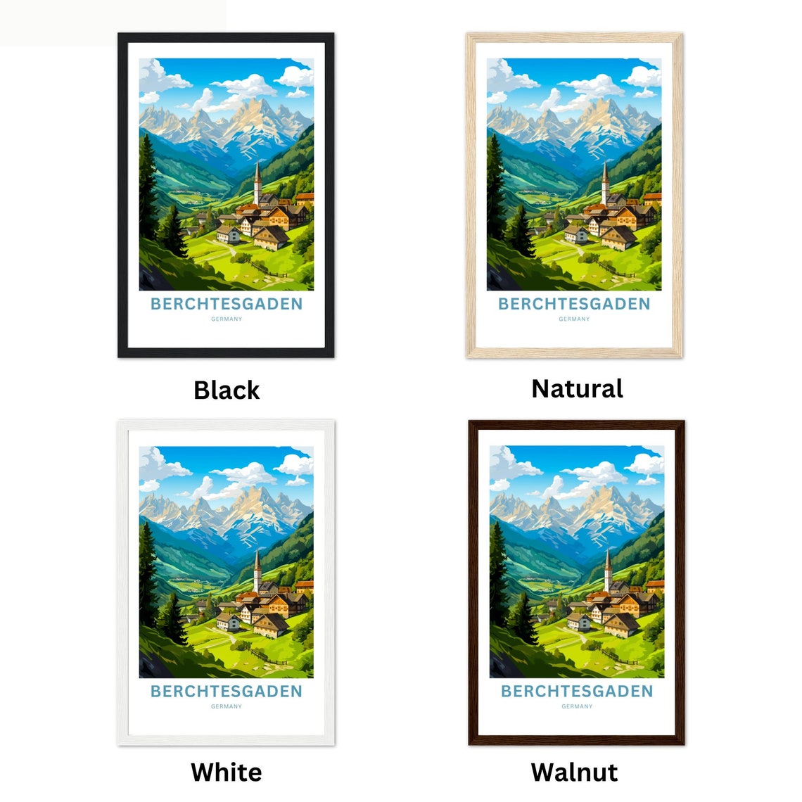 Berchtesgaden Germany Village Church Spire In Alpine Valley Poster - Image 2