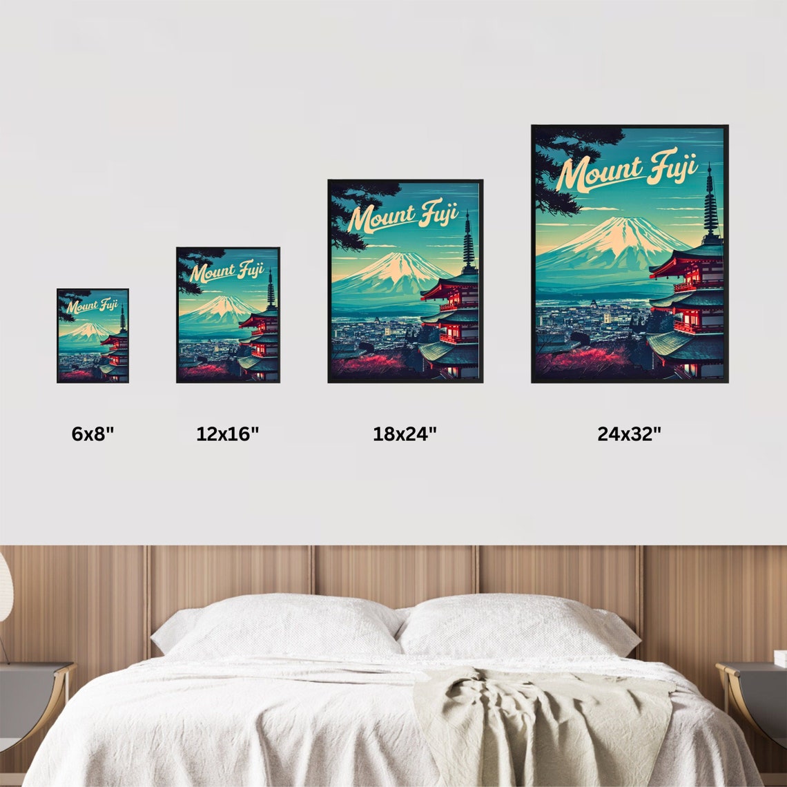 Mount Fuji Japan Cream Script Pagoda Cherry Blossom Travel Poster - Image 4