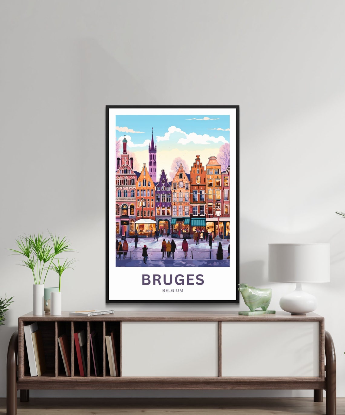 Personalized Bruges Belgium Winter Square Custom Vintage Travel Poster - Image 2