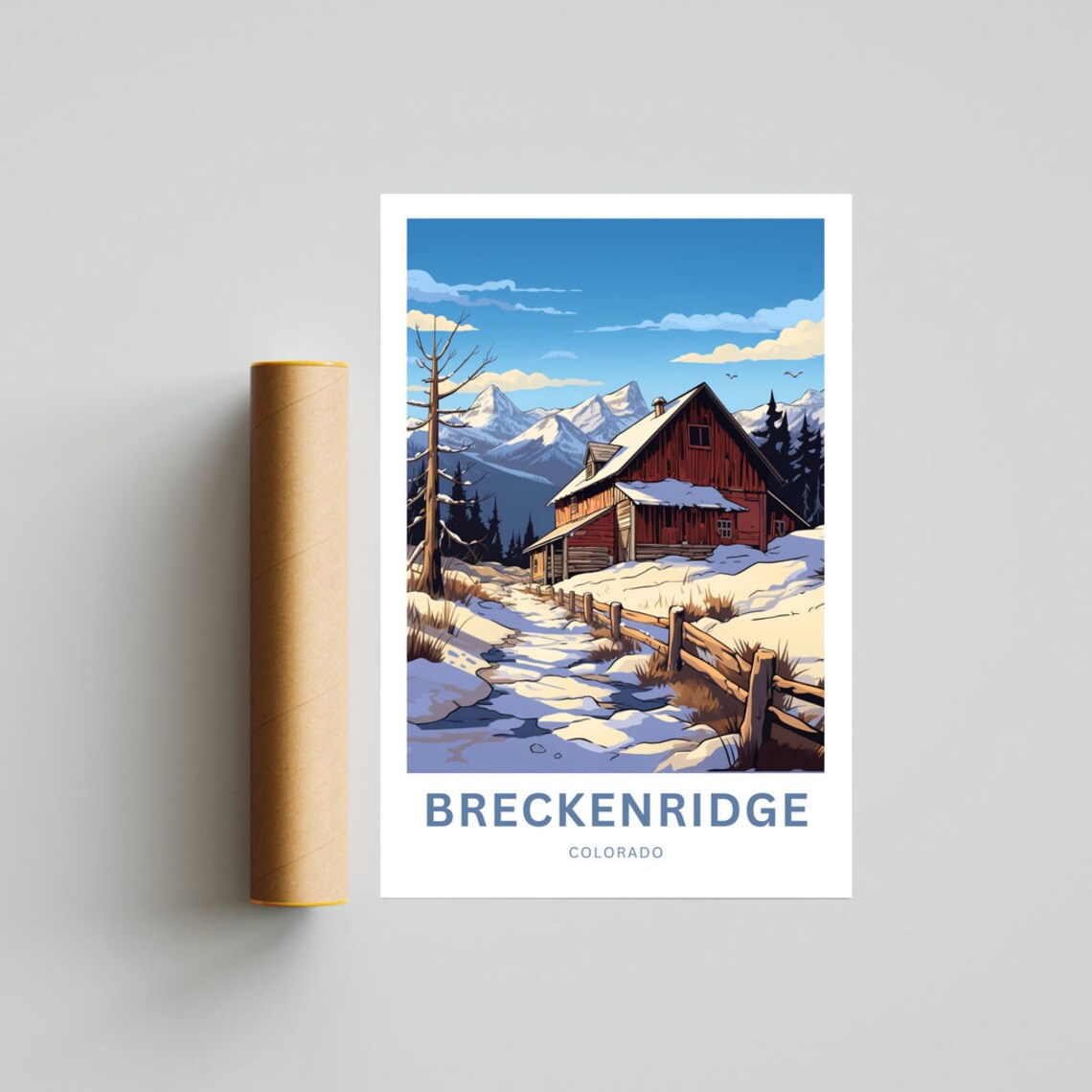 Breckenridge Colorado Red Barn Winter Snow Mountains Travel Poster - Image 3