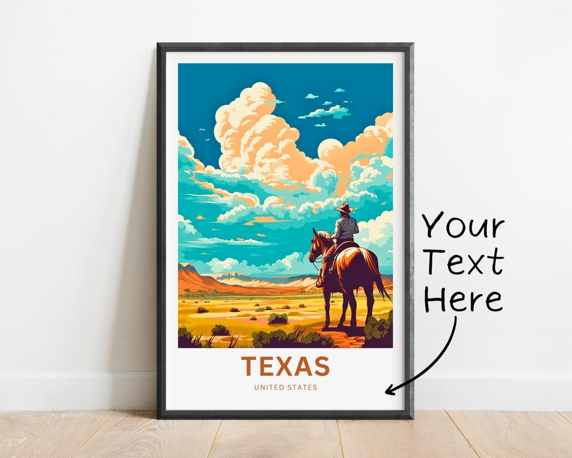 Texas Cowboy Desert Scene Custom Text Personalized Travel Poster