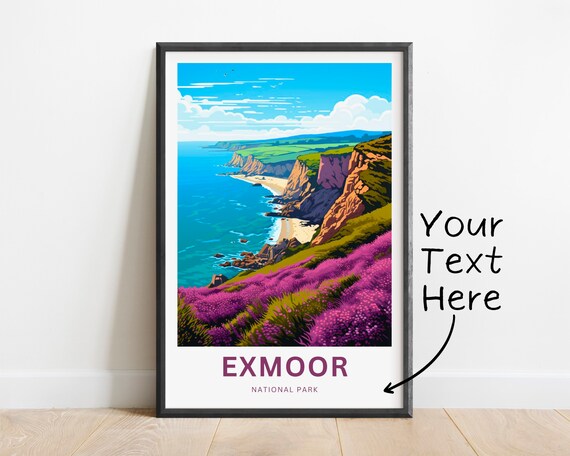 Personalized Exmoor National Park Coastal Cliffs Travel Poster Gift