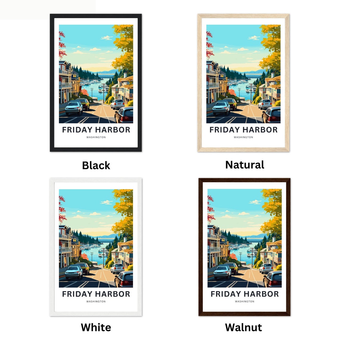 Friday Harbor Washington Customizable Autumn Street Poster Artwork - Image 2