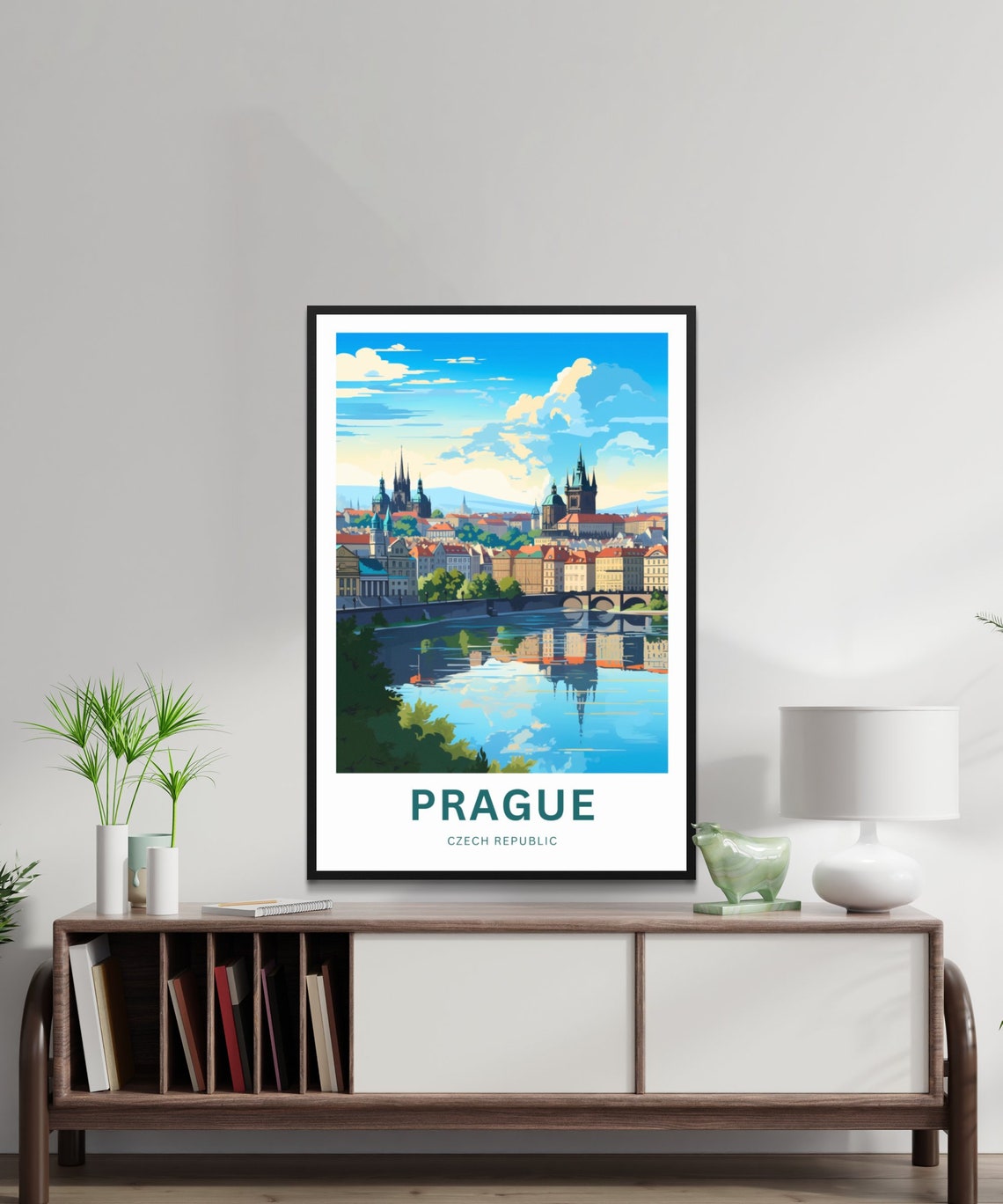 Prague Czech Republic Old Town Vintage Travel Poster Bridge Skyline - Image 2