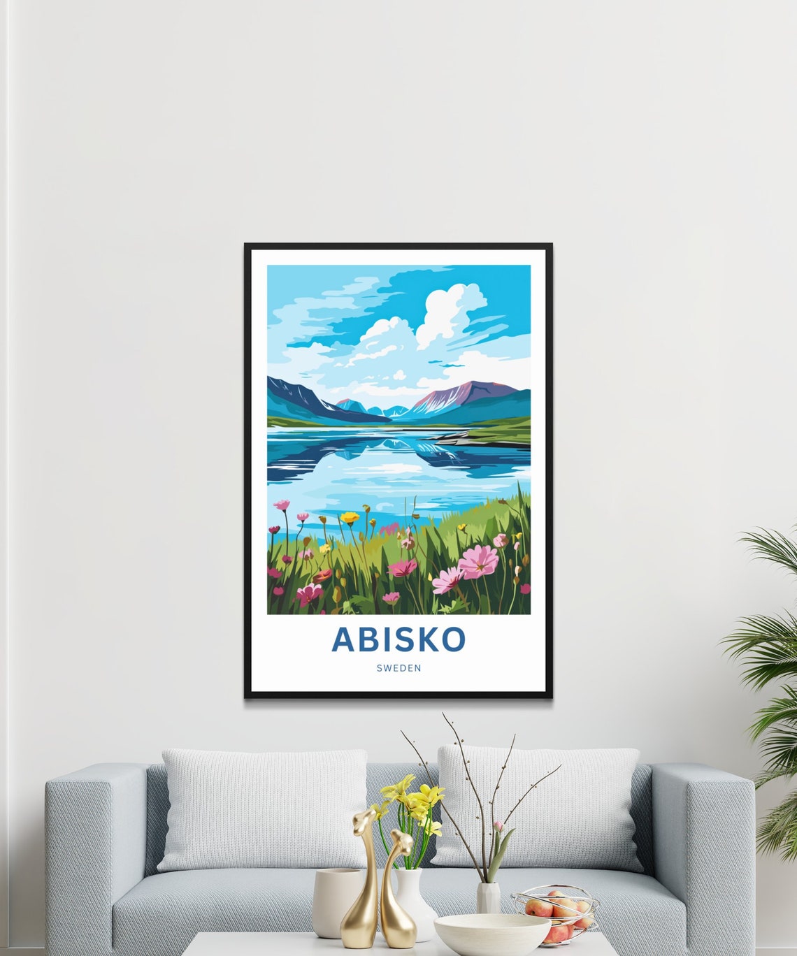 Abisko Sweden Calm Lake Mountain Reflection Wildflower Poster - Image 3