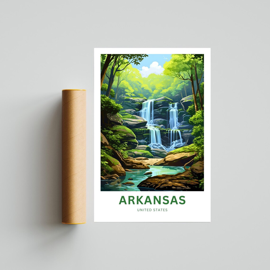 Arkansas Twin Cascades Lush Forest Stream Nature Travel Poster - Image 4