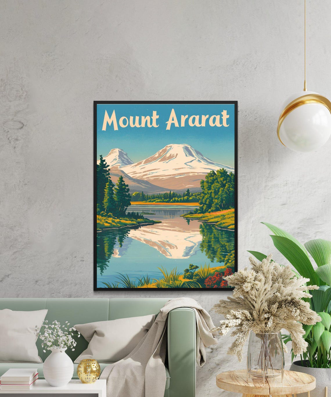 Mount Ararat Vintage Snow Capped Twin Peaks Lake Reflection Poster - Image 2