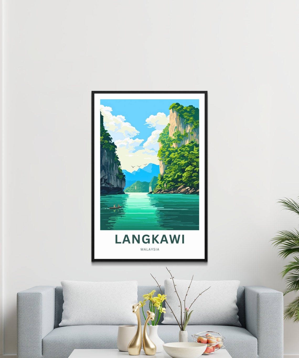 Langkawi Malaysia Island Limestone Cliffs Lagoon Boat Travel Poster - Image 3