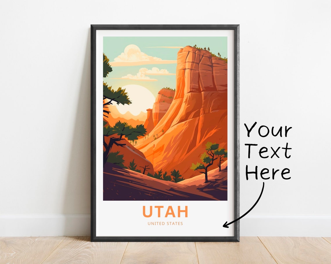 Utah Personalized Travel Poster Red Rock Cliffs Custom Name Decor