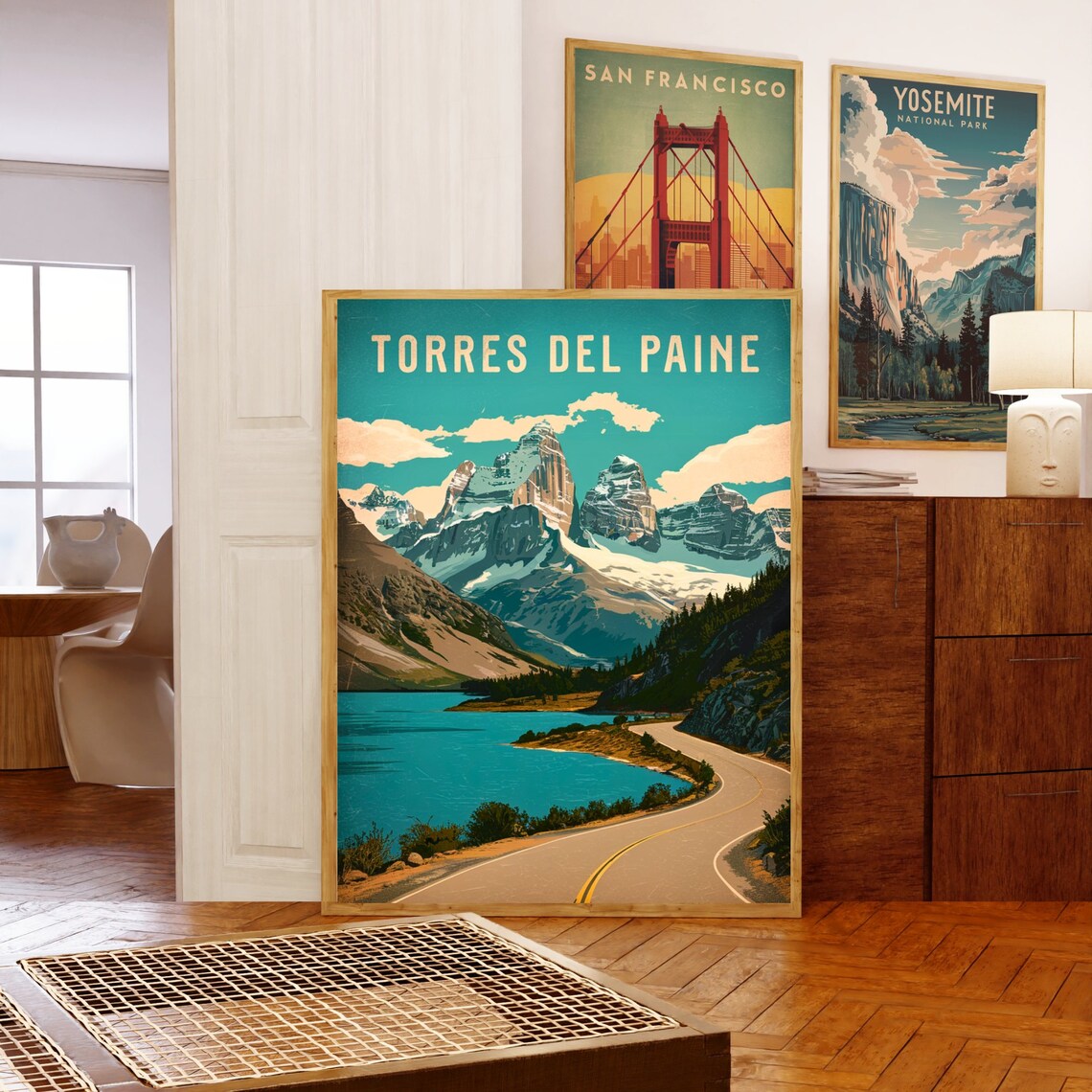 Torres Del Paine Andes Mountains Winding Road Retro Travel Poster - Image 5