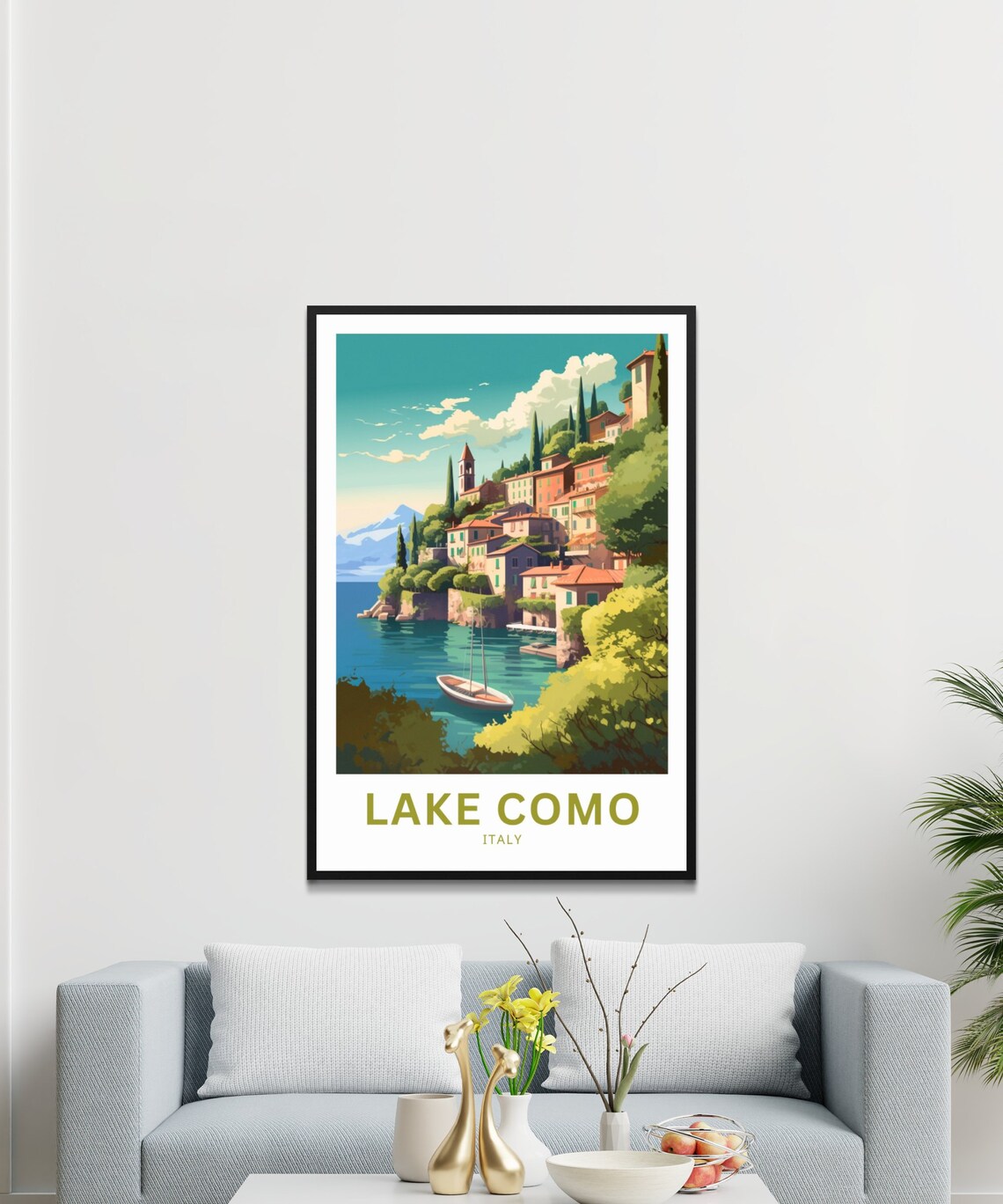 Lake Como Italy Lakeside Village Sailboat View Travel Poster - Image 3