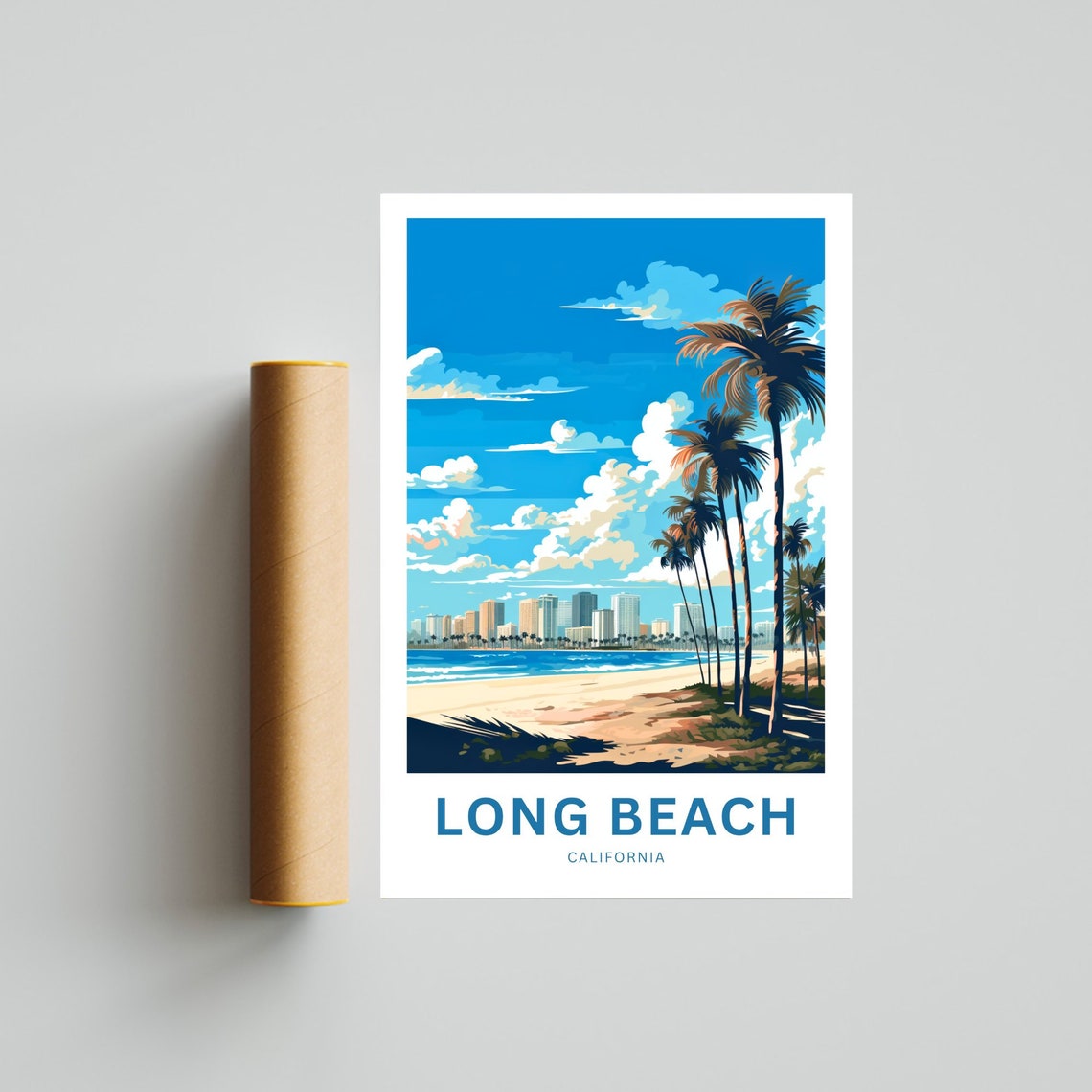 Long Beach California Palm Trees Oceanfront Skyline View Poster - Image 4