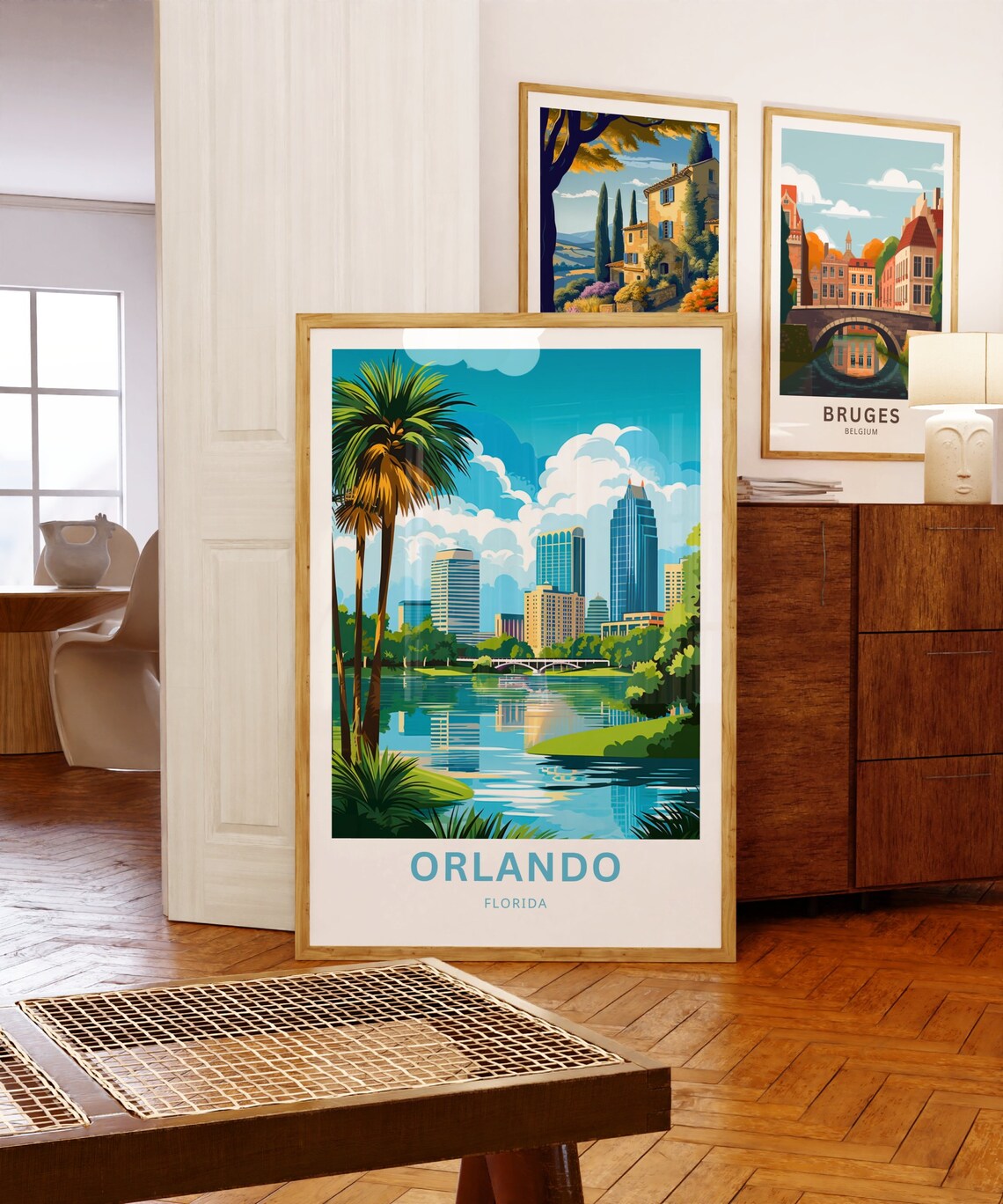 Orlando Florida Lakefront Palm Skyline Vintage Travel Poster - Image 5