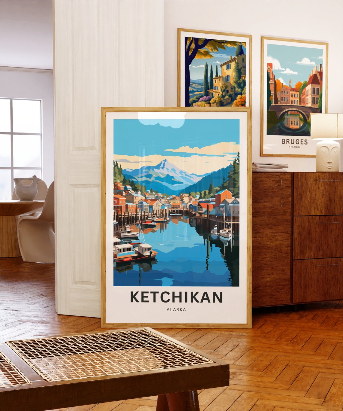 Personalized Ketchikan Alaska Marina Boats Mountain Travel Poster - Image 5
