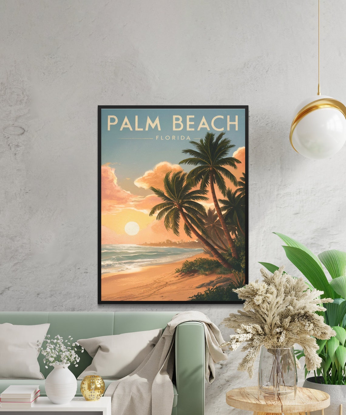 Palm Beach Florida Sunset Ocean Waves Palm Grove Vintage Travel Poster - Image 2