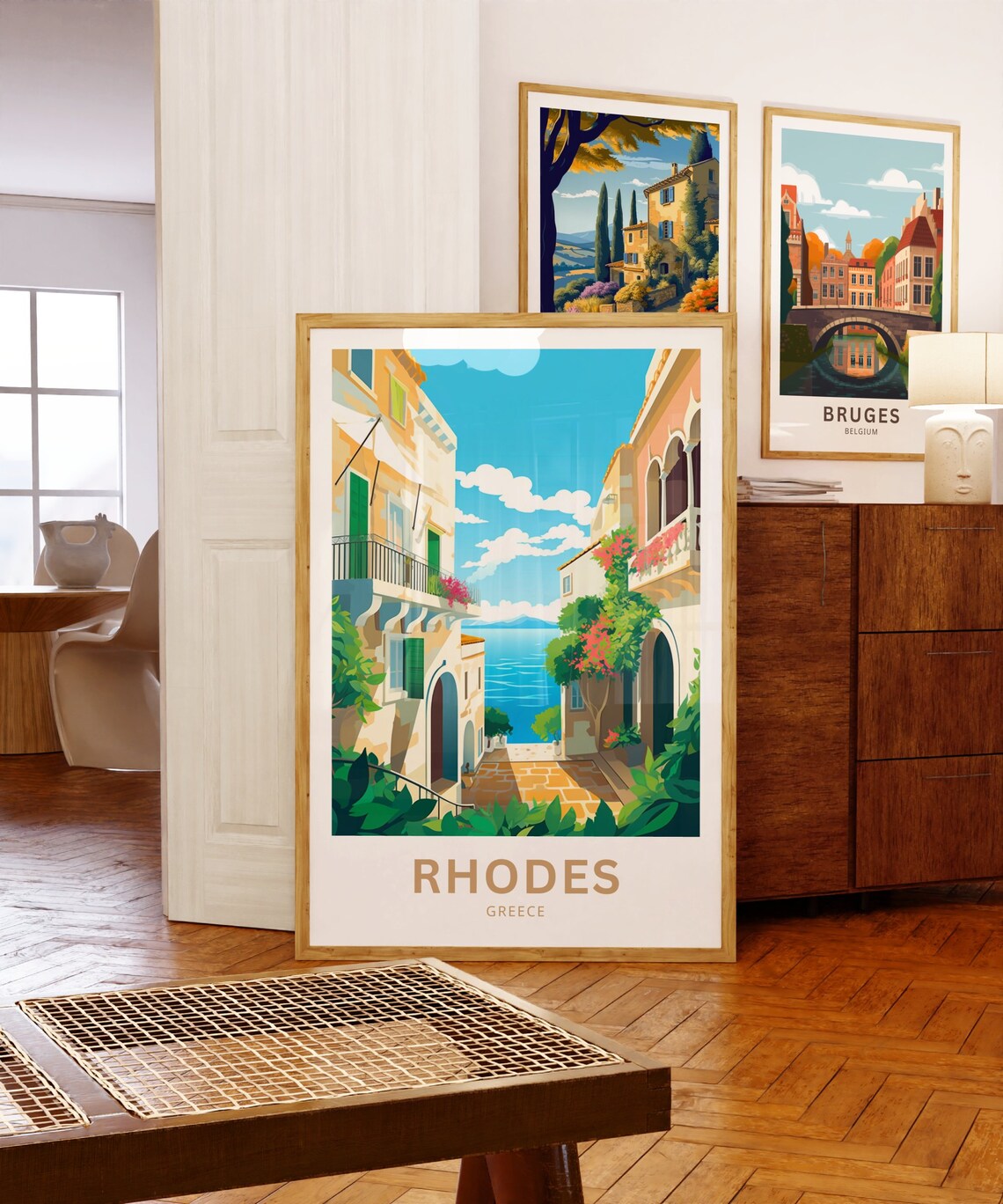 Rhodes Greece Old Town Street Sea View Flower Alley Travel Poster - Image 5