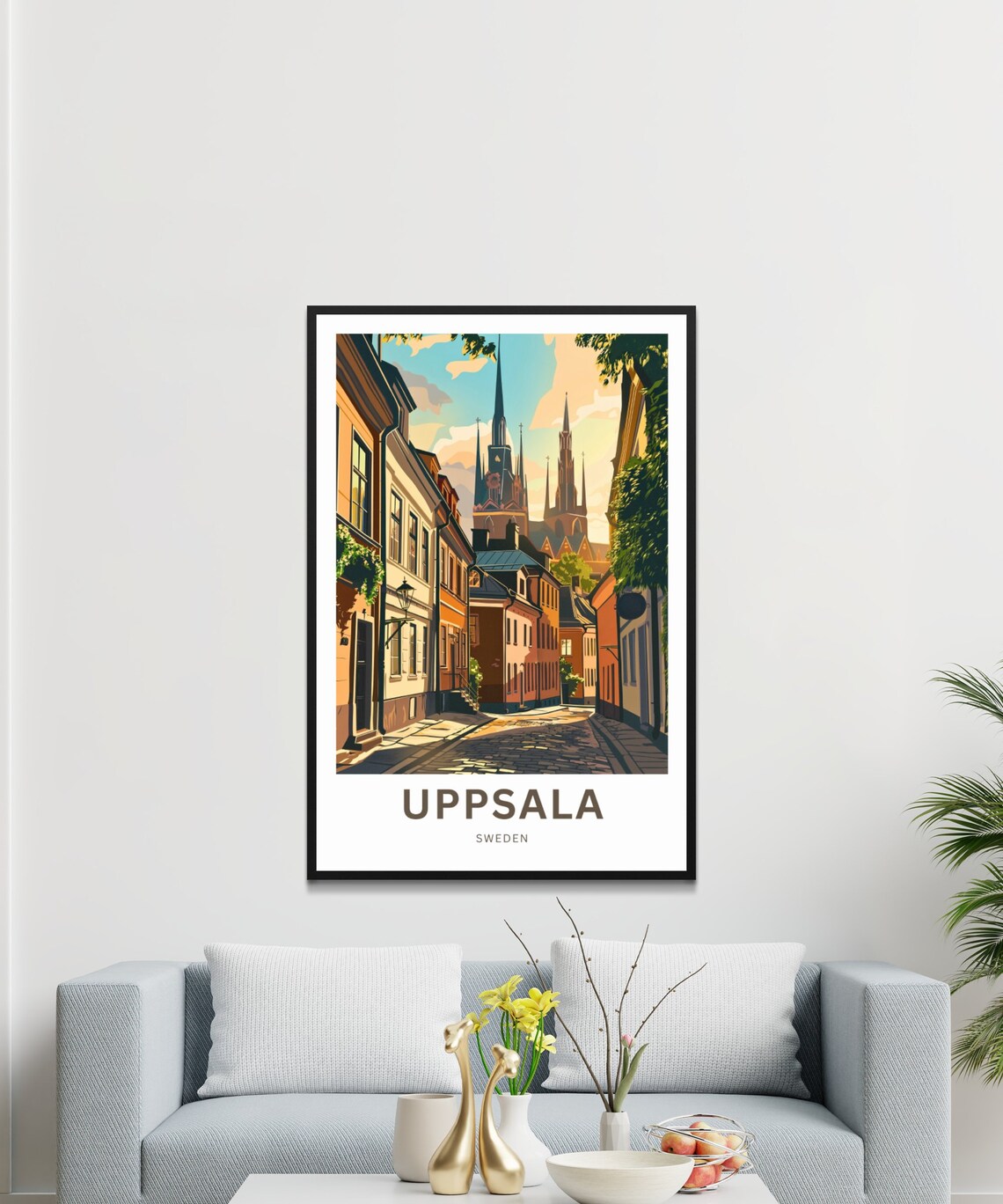 Uppsala Sweden Old Town Cobblestone Street Cathedral Travel Poster - Image 3