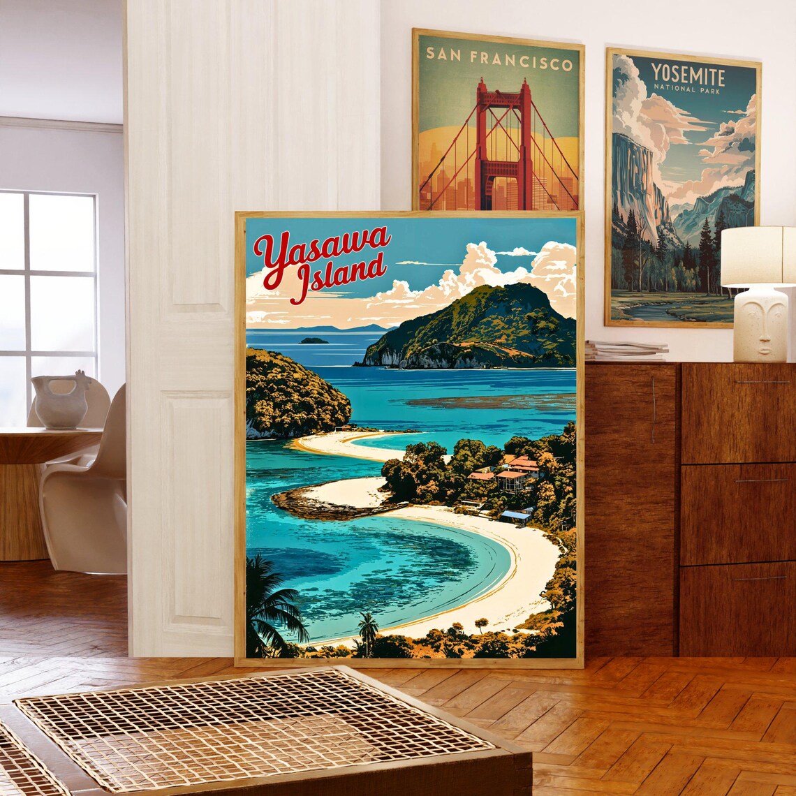 Yasawa Island Fiji Turquoise Lagoon Beach Vintage Travel Poster - Image 5