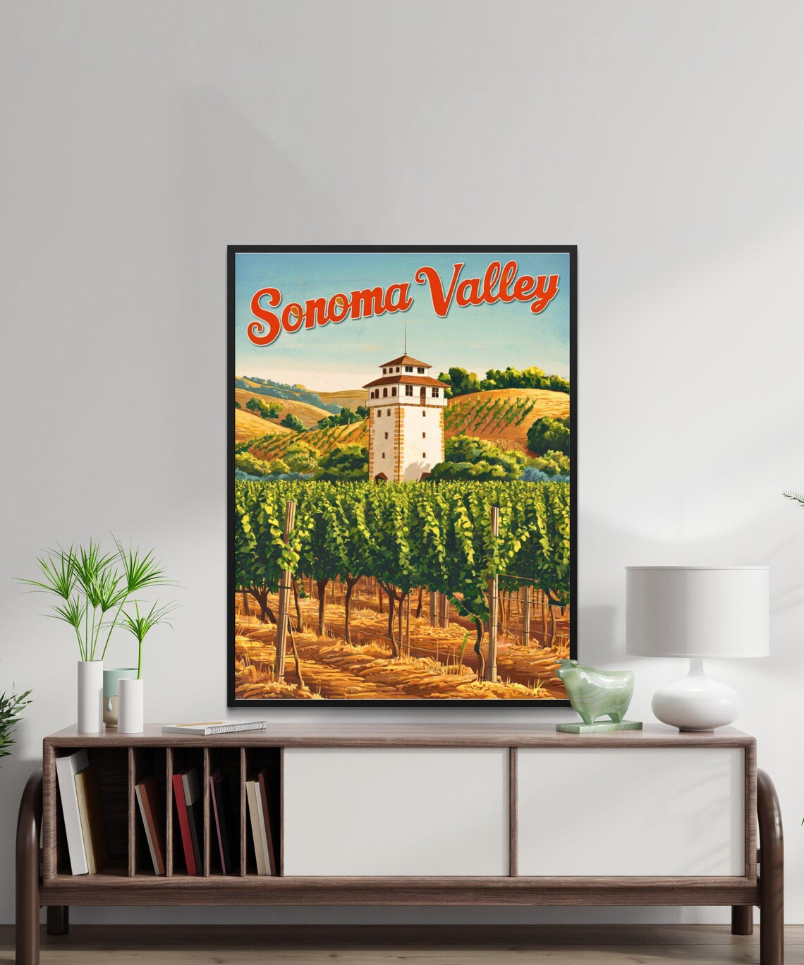 Sonoma Valley California Retro Wine Country Poster Vineyard Rows Art - Image 3