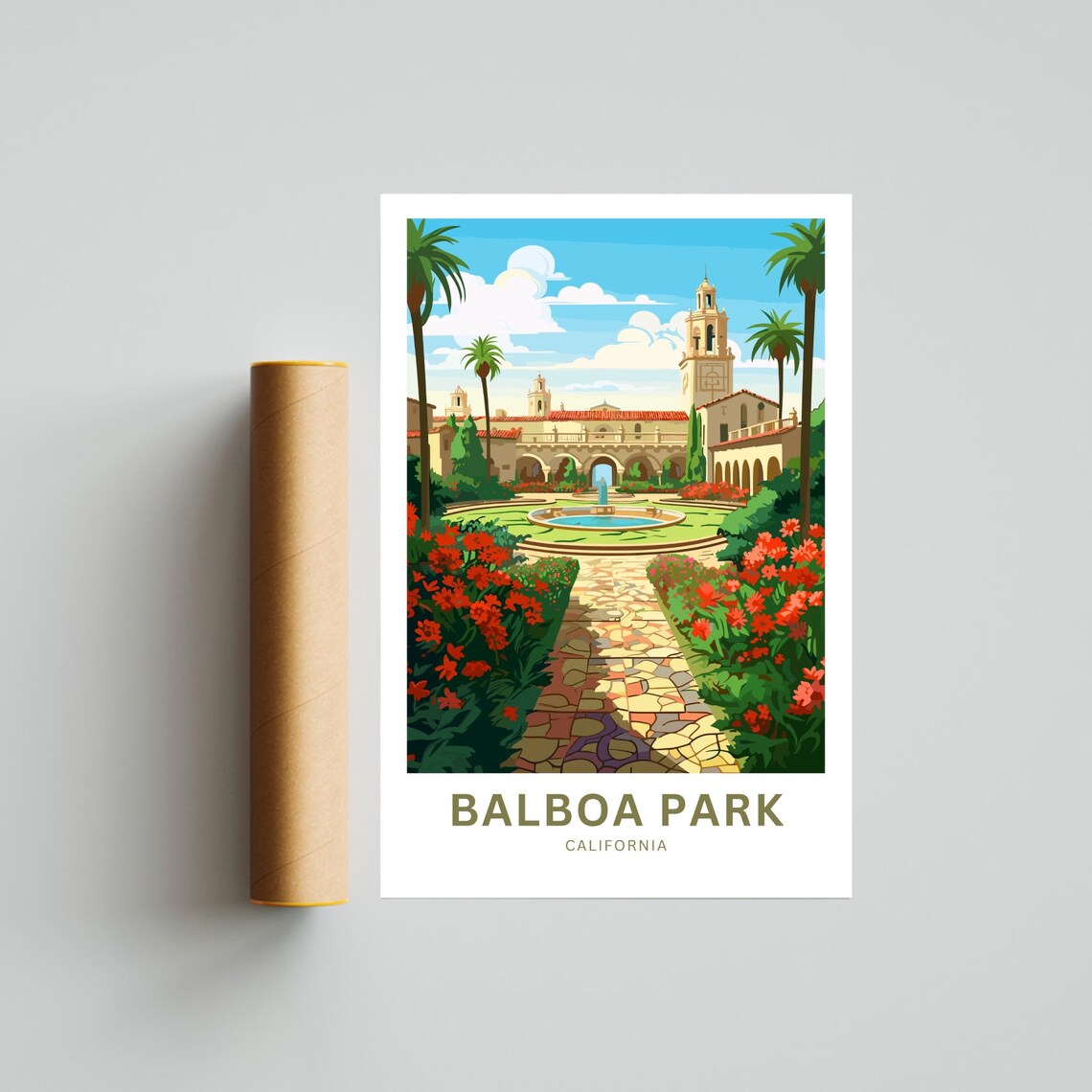Personalized Balboa Park California Spanish Garden Fountain Poster - Image 4