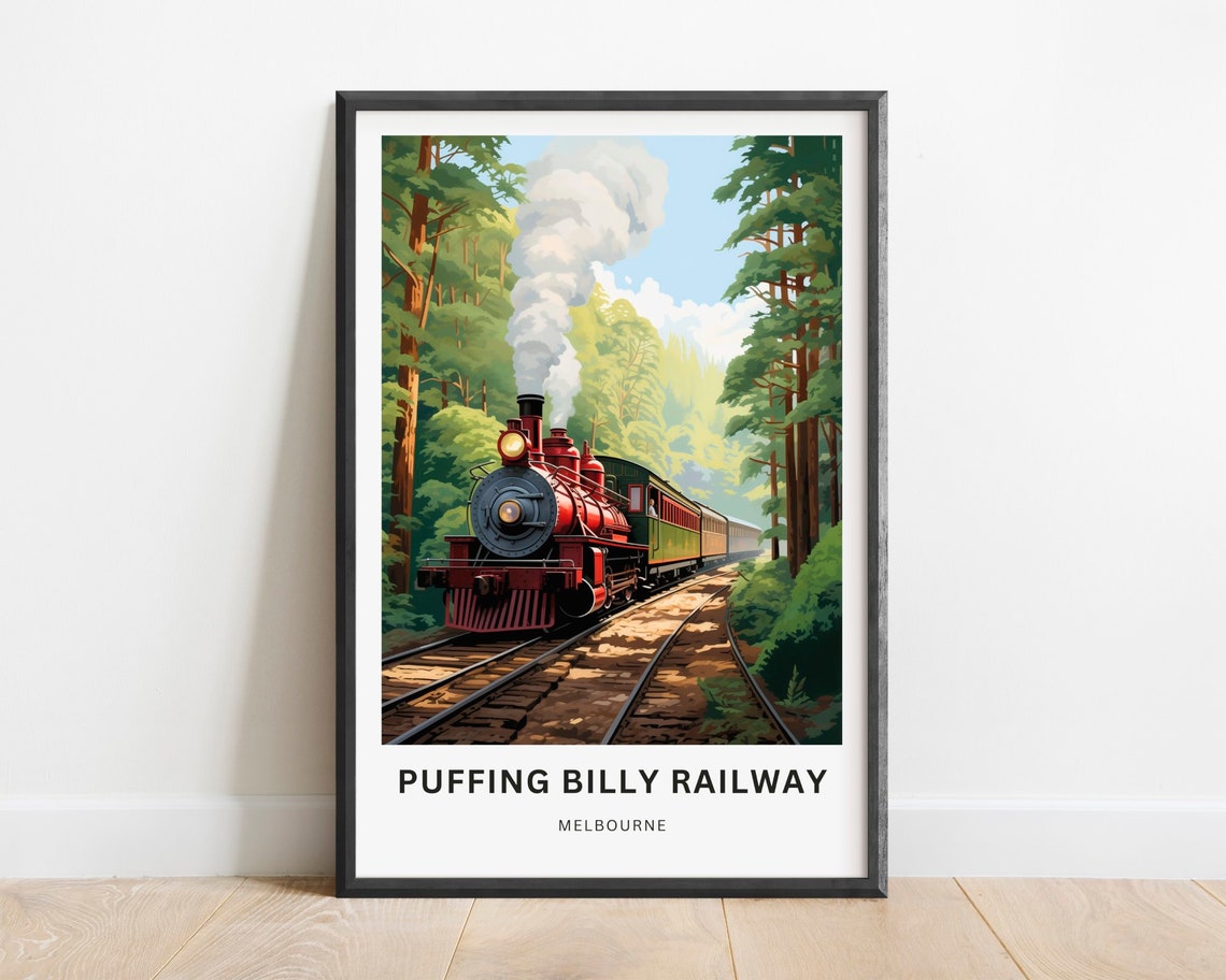 Puffing Billy Railway Melbourne Red Steam Train Forest Poster