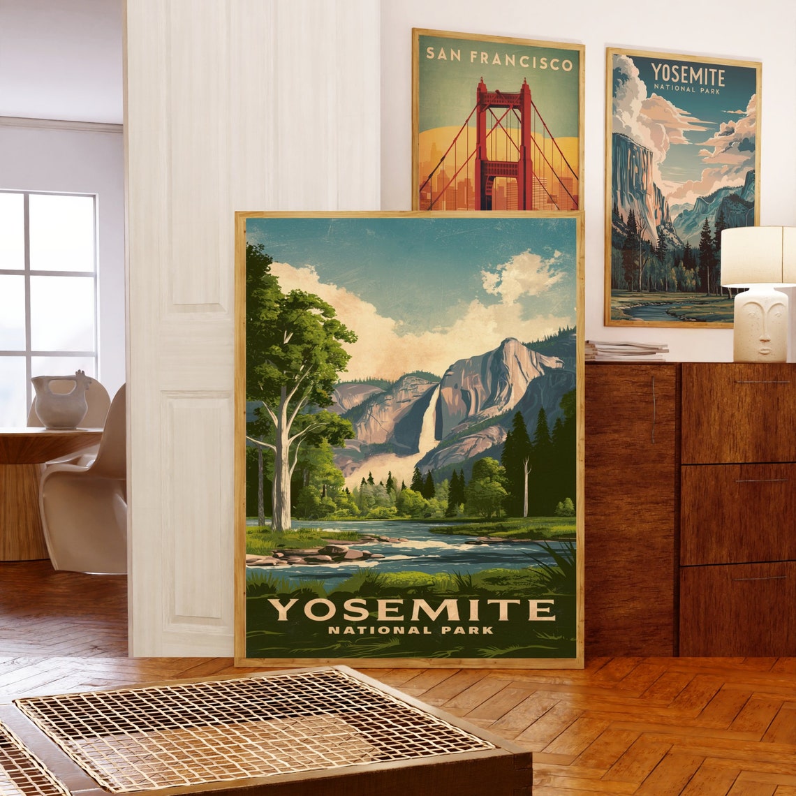 Yosemite National Park Travel Poster with Waterfall River and Meadow - Image 5