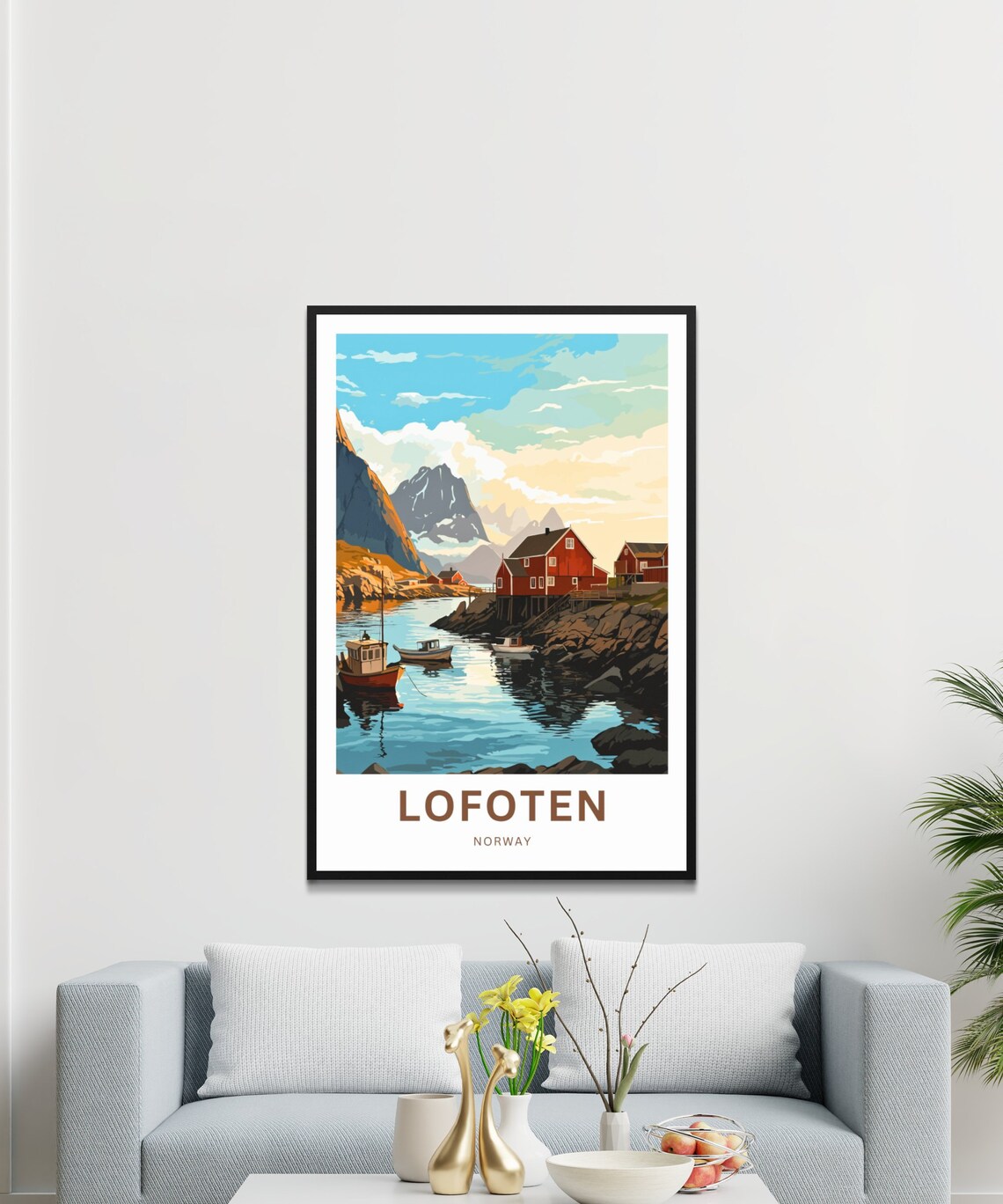 Lofoten Norway Vintage Fishing Village Harbor Boats Mountain Poster - Image 3