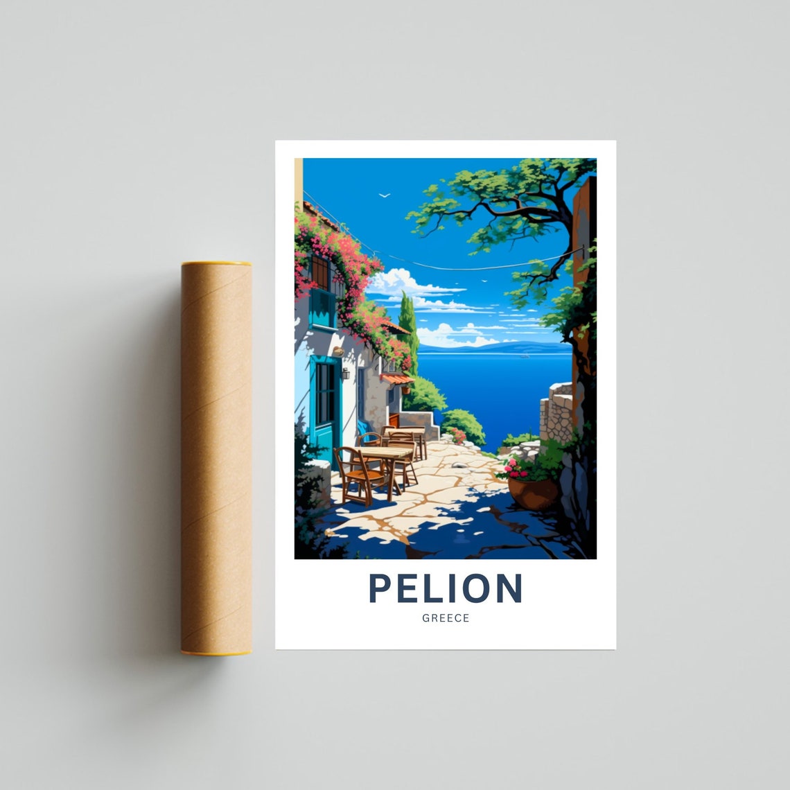 Pelion Greece Personalized Flowered Seaside Terrace Cafe Poster - Image 4