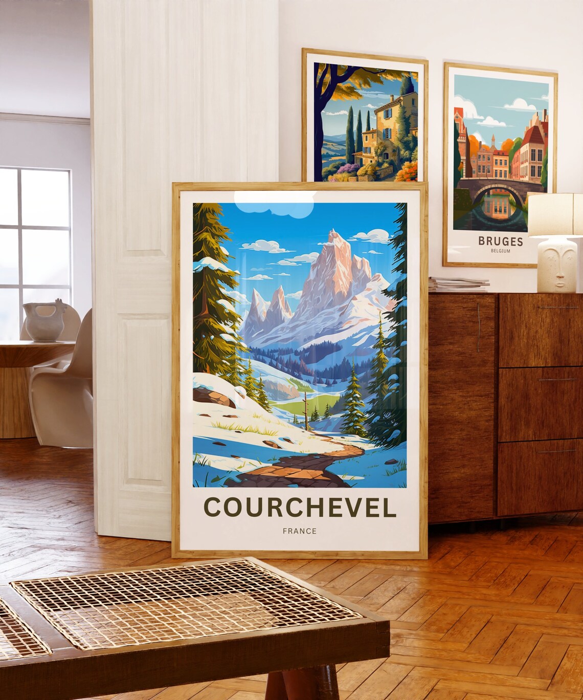 Courchevel France Snowy Alpine Trail Vintage Retro Travel Poster - Image 5