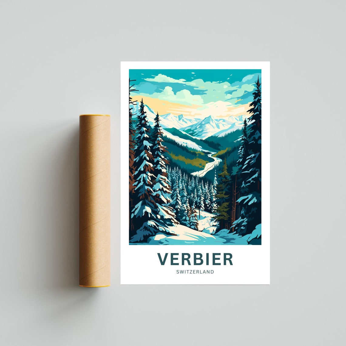Verbier Switzerland Snowy Pine Forest Winter Personalized Poster - Image 4