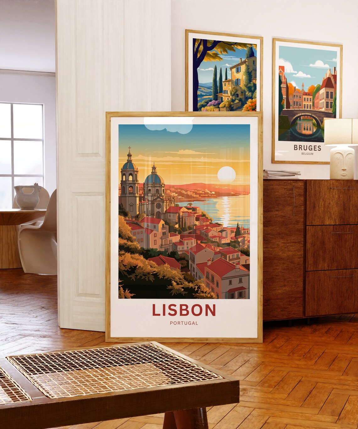 Lisbon Portugal Sunset Red Rooftops Domed Church Travel Poster - Image 5
