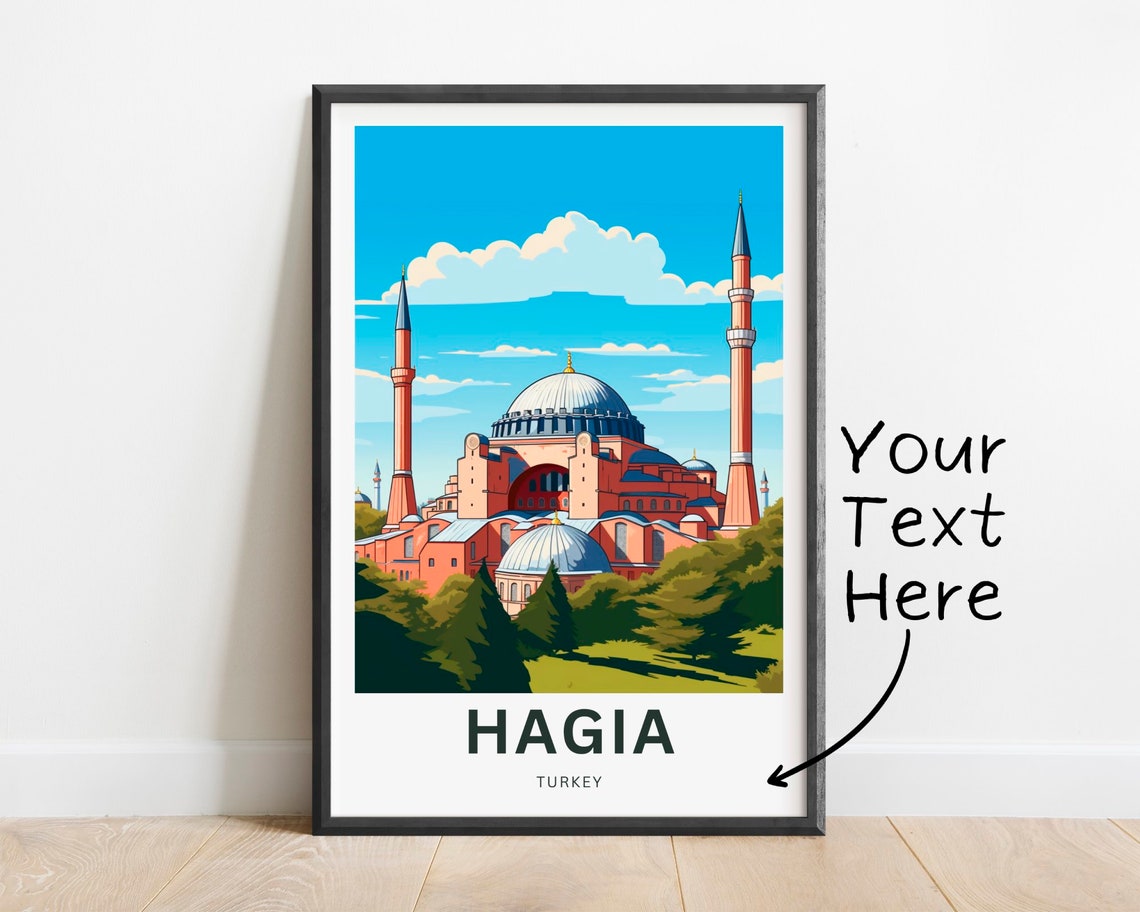 Hagia Turkey Grand Mosque Vintage Style Personalized Travel Poster