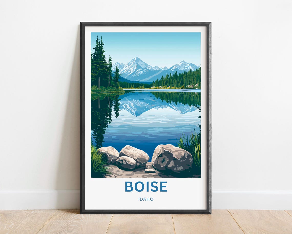 Personalized Boise Idaho Mountain Lake Custom Text Travel Poster - Image 2
