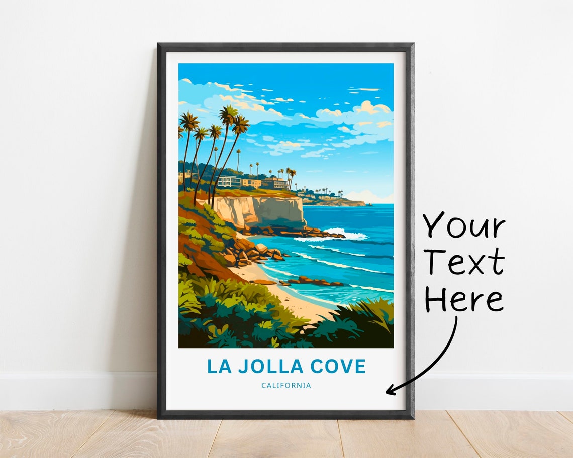 La Jolla Cove California Cliffs Palms Ocean Personalized Travel Poster