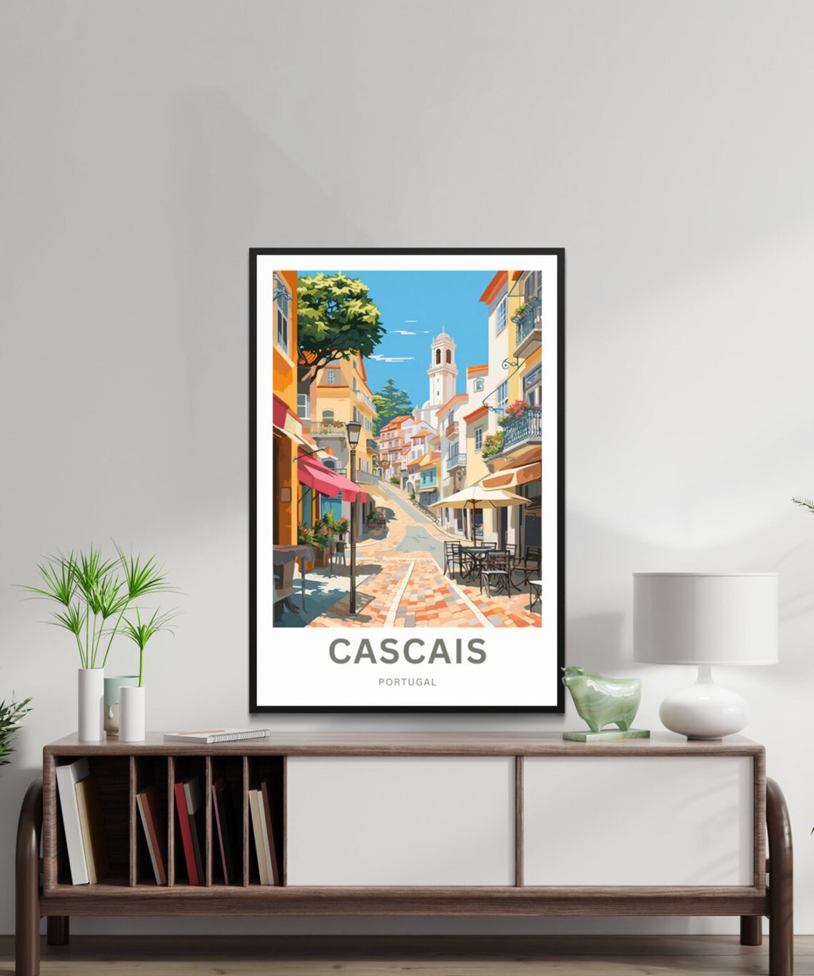 Personalized Cascais Portugal Old Town Street Cafe Travel Poster - Image 2