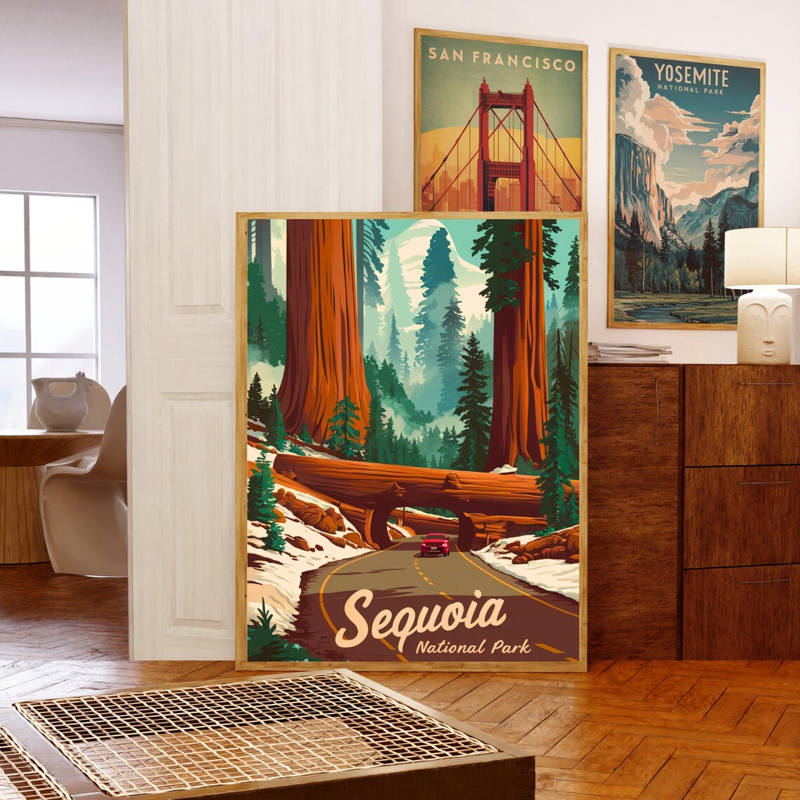 Sequoia National Park Giant Trees Tunnel Log Vintage Art Poster - Image 5