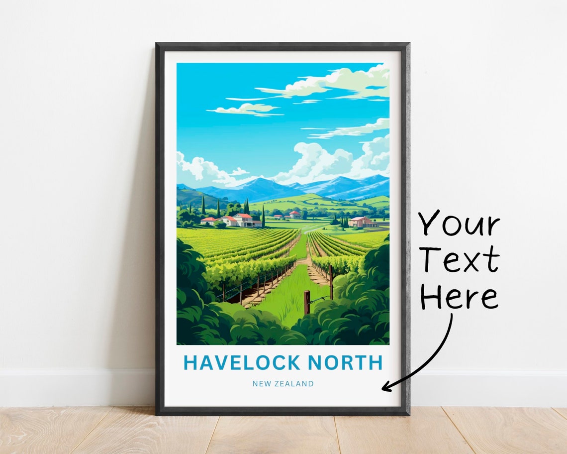 Havelock North New Zealand Personalized Vineyard Rows Travel Poster