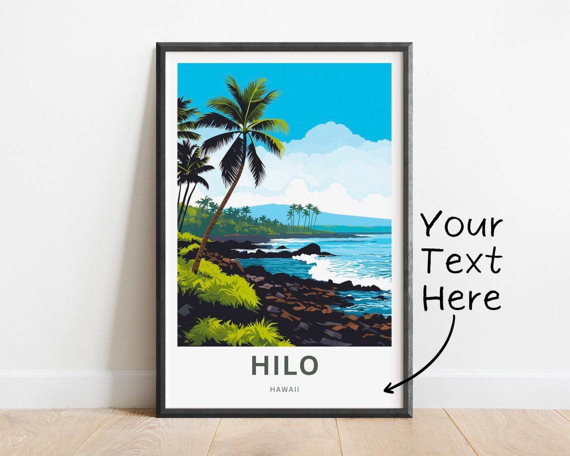 Personalized Hilo Hawaii Coast Palm Rocky Shore Custom Travel Poster