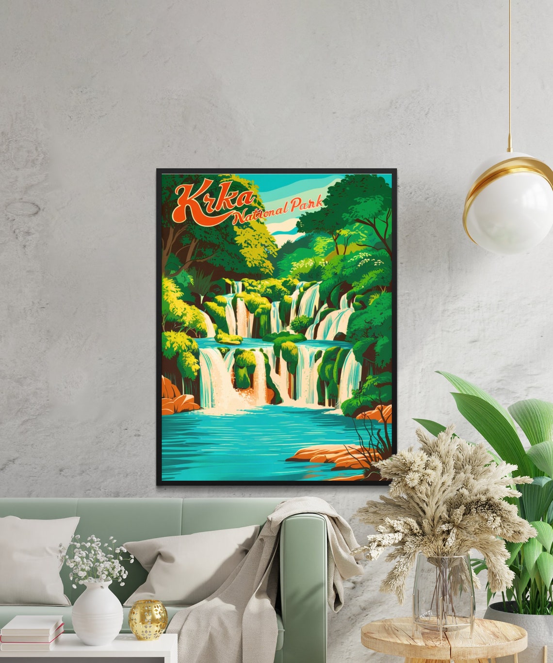Krka National Park Waterfalls Croatia Retro Script Travel Poster - Image 3