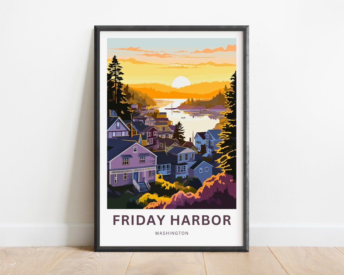 Friday Harbor Washington Charming Waterfront Town At Sunset Poster