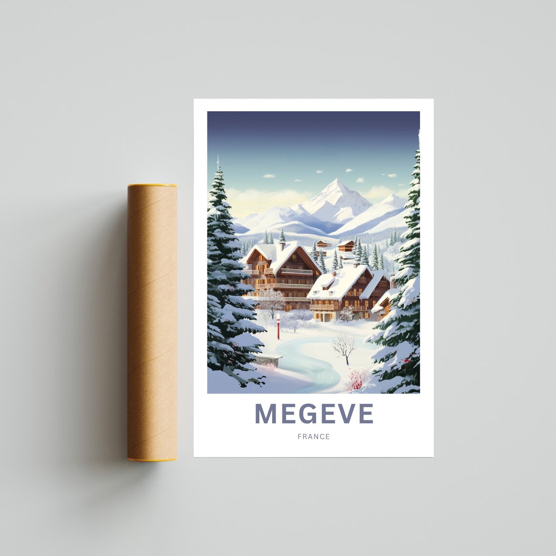 Personalized Megeve France Alpine Chalets Winter Custom Travel Poster - Image 2