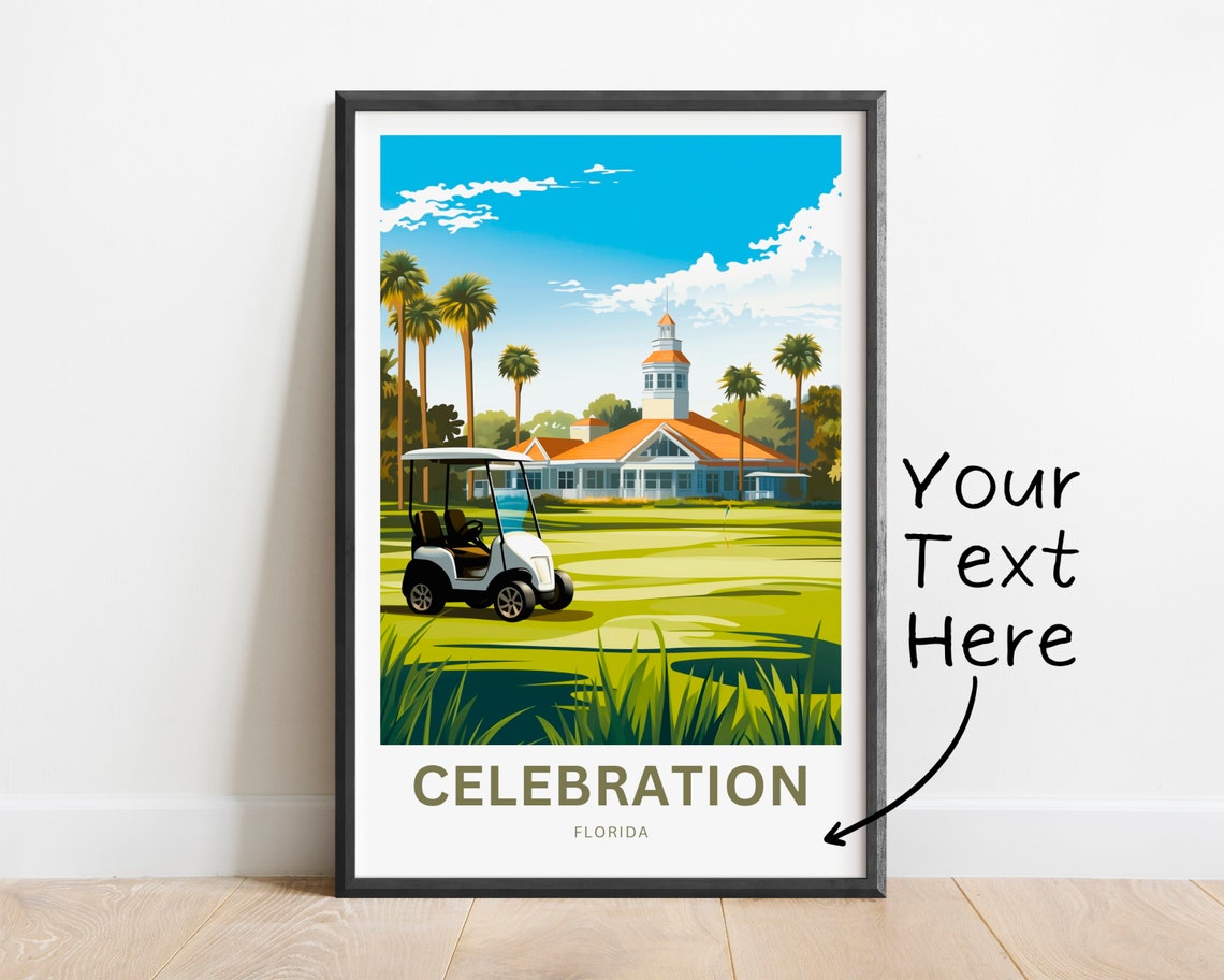 Celebration Florida Golf Cart Green Custom Travel Art Poster