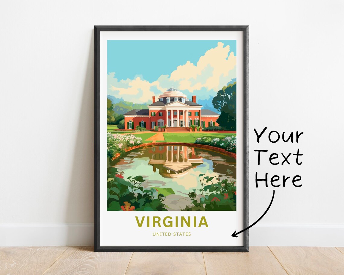 Personalized Virginia Colonial Brick Estate Pond Travel Poster
