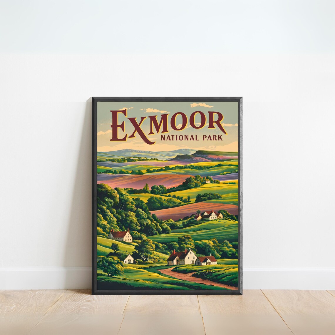 Exmoor National Park Vintage Valley Farm Retro Travel Poster