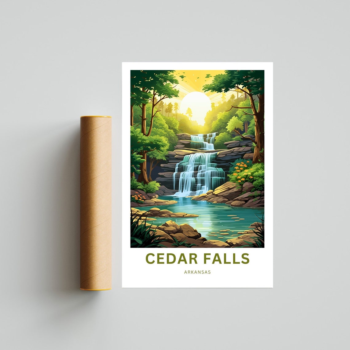 Cedar Falls Arkansas Golden Sunset Falls Forest Travel Poster - Image 4
