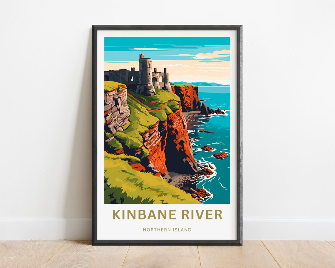 Kinbane River Northern Island Castle Red Cliffs Sunset Travel Poster