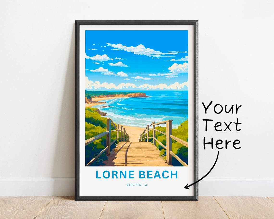 Lorne Beach Australia Boardwalk Stairs Ocean View Custom Travel Poster