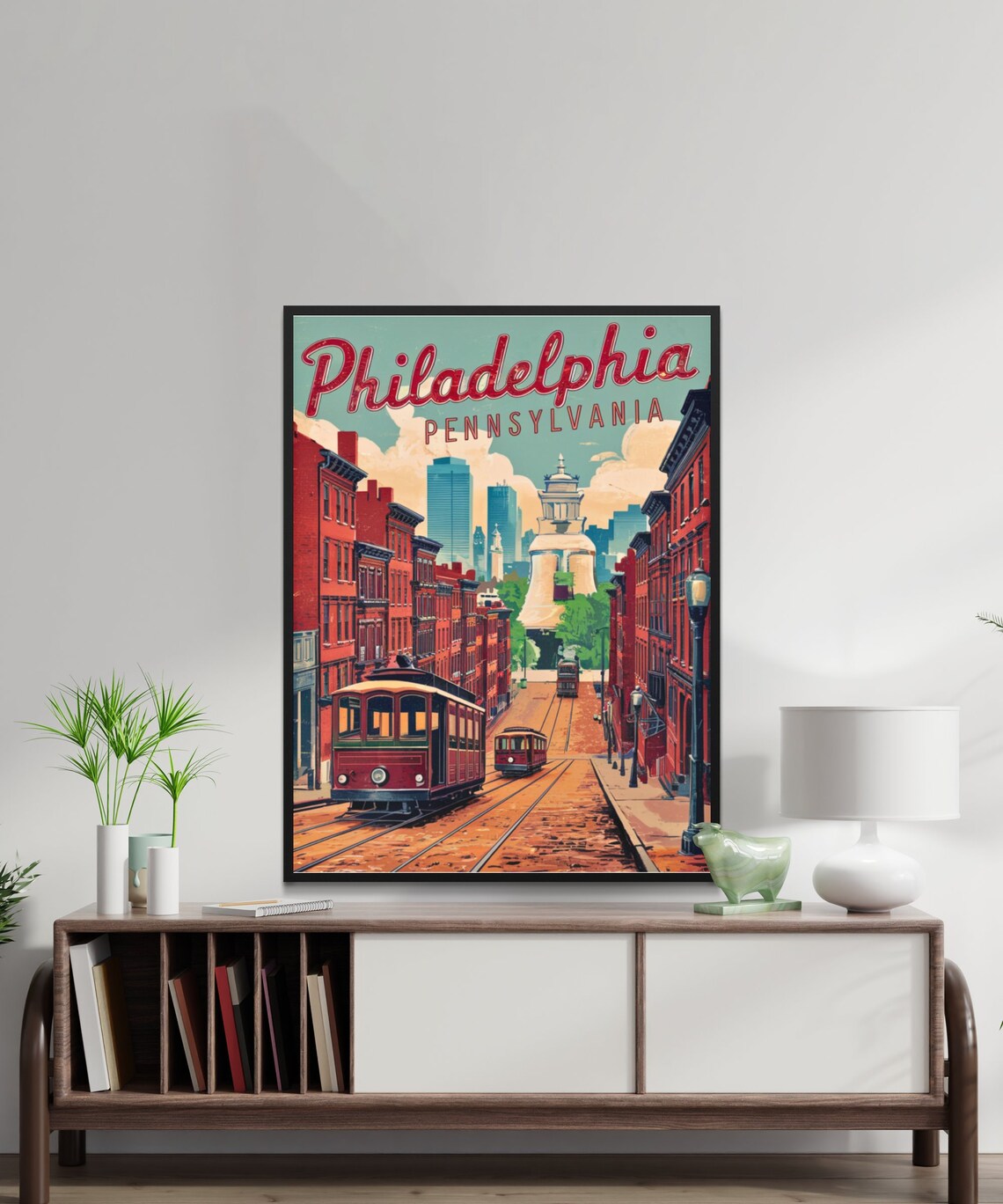 Philadelphia Pennsylvania Vintage Trolley Retro Travel Poster - Image 2